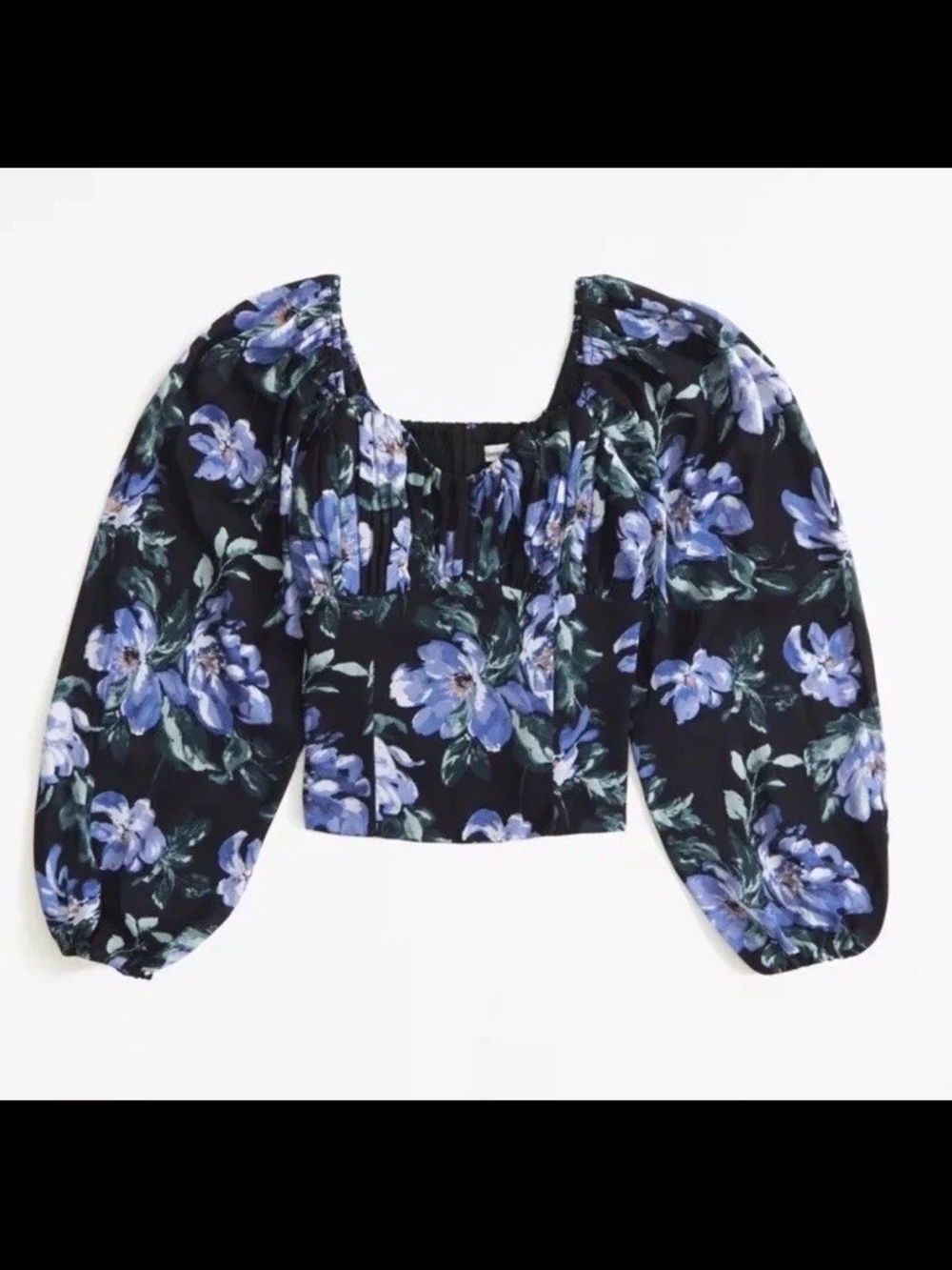 ABERCROMBIE LONG SLEEVE RUCHED PUFF SLEEVE SLIM TOP BLACK FLORAL